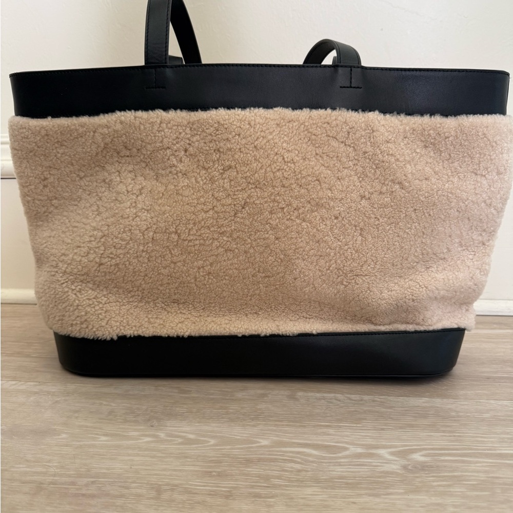 Shearling Tote Bag - Beige and Black